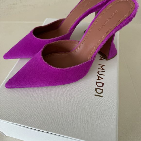 New Amina Muaddi Fiona Pony Mule Pony Pink, 38.5 with Box Tag - Picture 12 of 15